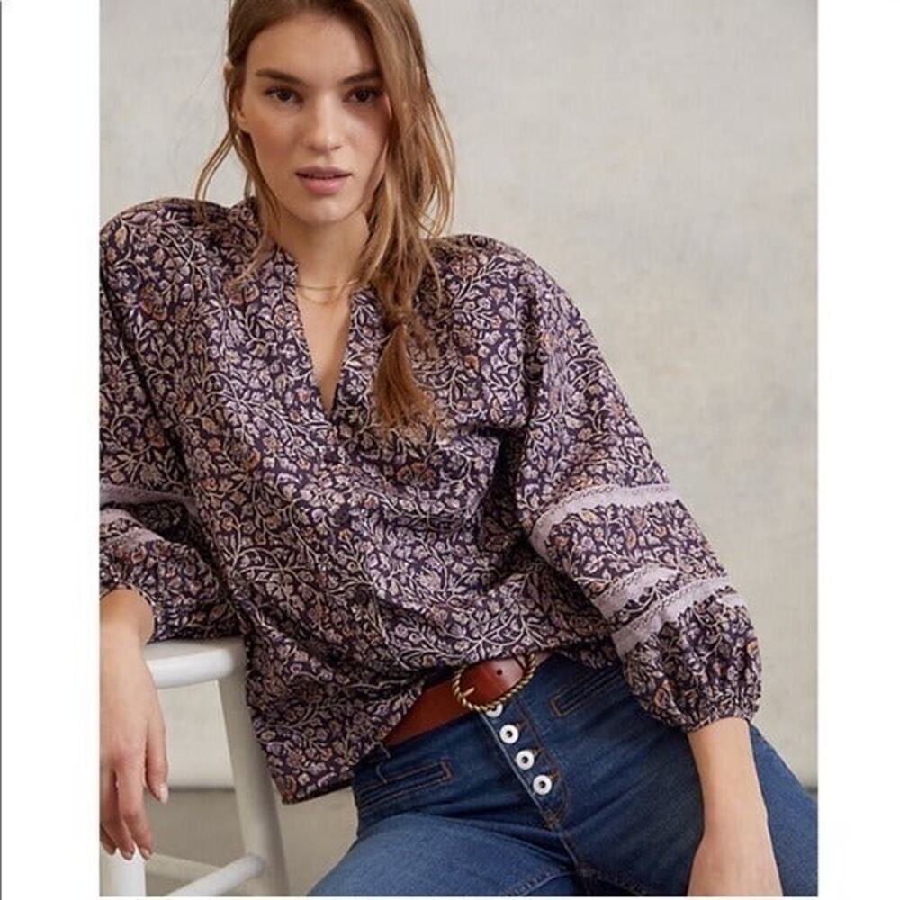 NEW Anthropologie Porridge Jovie Puff Sleeved Floral Blouse Size Small